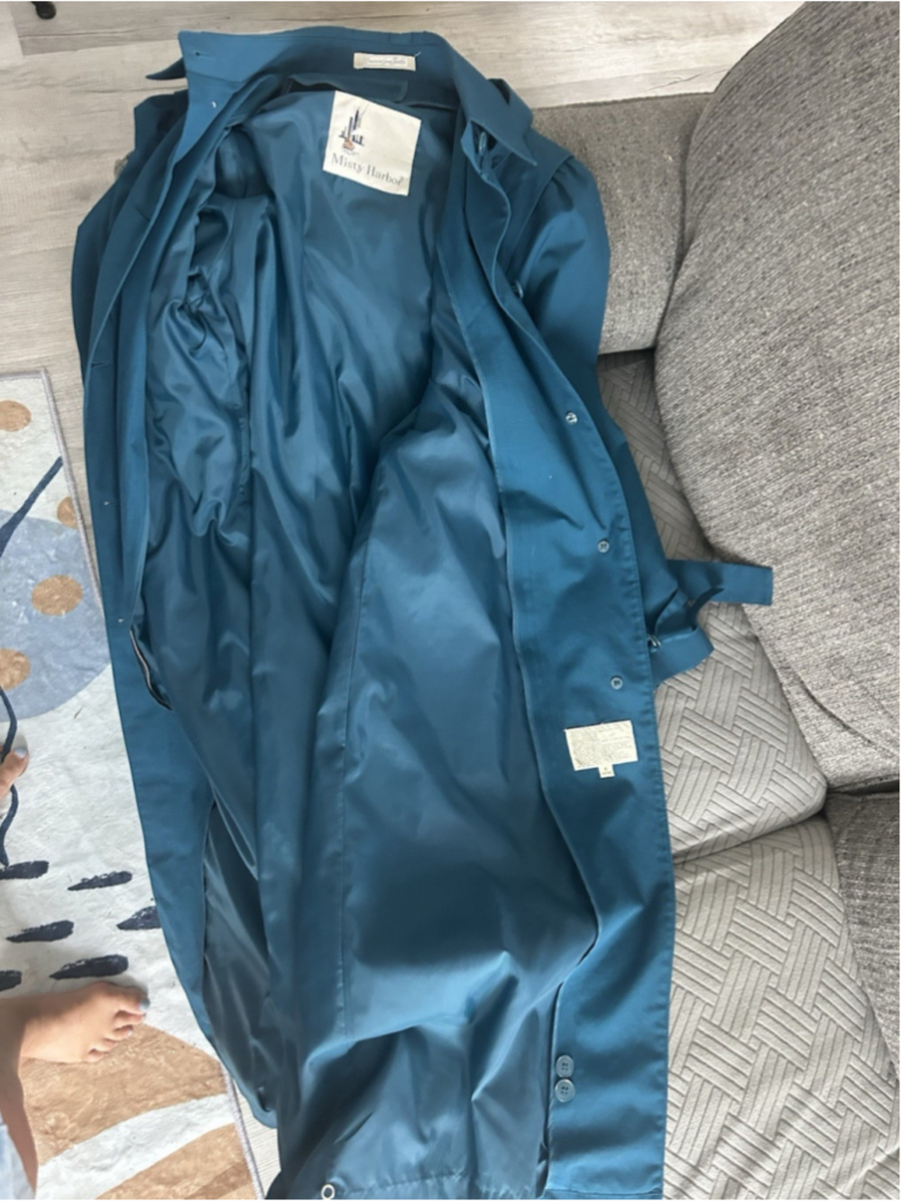 Vintage Misty Harbor Teal Blue Women’s Hooded Trench Coat 10p Petite Raincoat - Picture 5 of 5